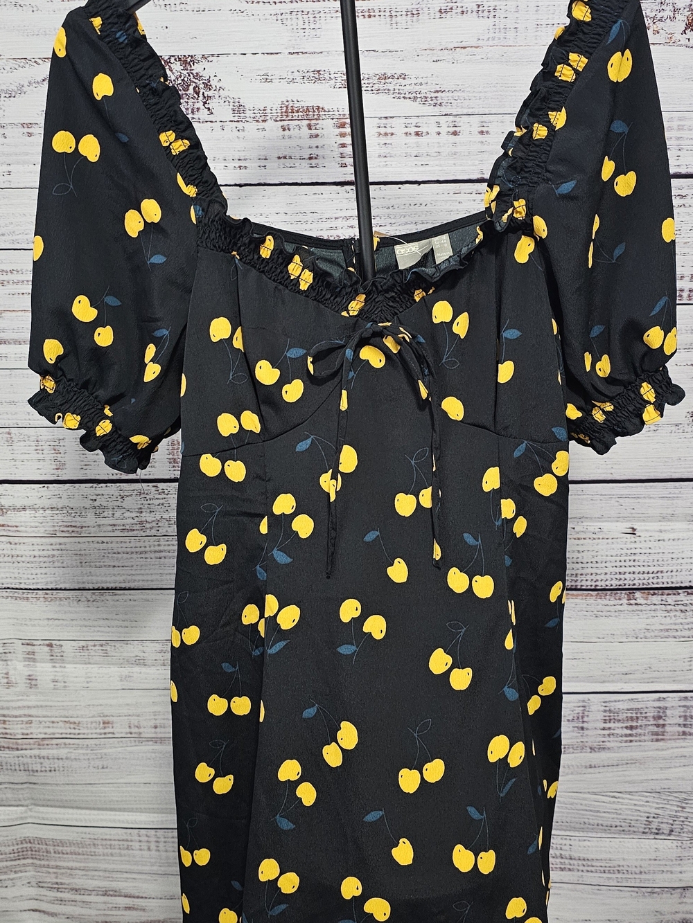 ASOS Black Midi Dress with Yellow Cherry Print